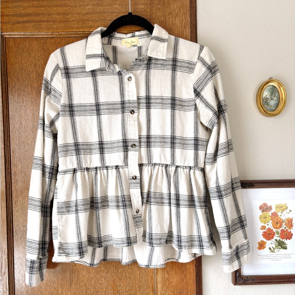 Love Notes Peplum Flannel Button Up Shirt
